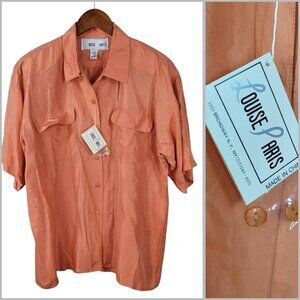 NEW Vintage Top Silk Button Up Size Medium Lightweight Flowy Louise Paris Orange